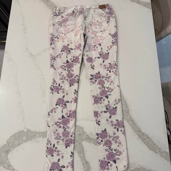 Vintage Y2K American Eagle Floral Boho Skinny Denim Jeans Women's 8 Long Cream - Picture 6 of 8